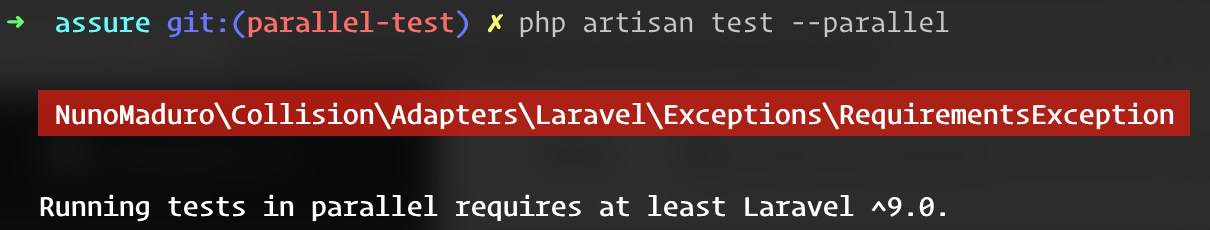 Parallel Testing Error: Requires Laravel 9